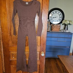 OQQ Brown Ribbed Wide-Leg Jumpsuit – Small | NWT | Chic & Comfy One-Piece Style
